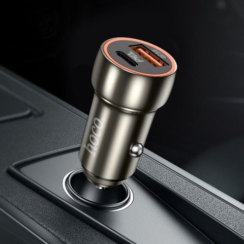 Ładowarka samochodowa Hoco USB A + USB C QC3.0 PD 20W Z46A szary