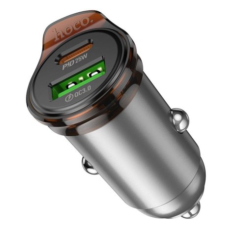 Ładowarka samochodowa Hoco USB A + USB C QC3.0 PD 43W NZ16A szara