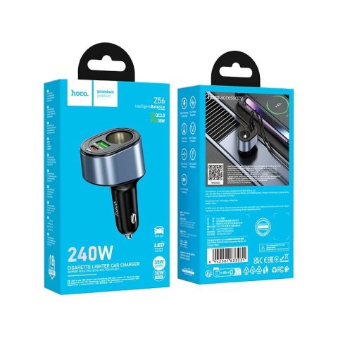 Ładowarka samochodowa Hoco USB A + USB C + gniazdo zapalniczki PD QC3.0 3A 35W Z56 czarna