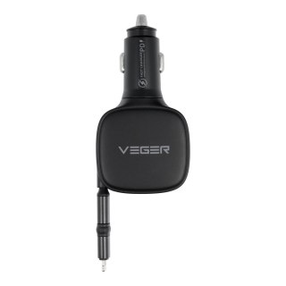 Ładowarka samochodowa VEGER USB C + kabel USB C / Lightning QC PD 84W CC89 czarna