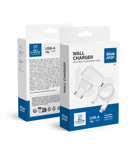 Ładowarka sieciowa do telefonu Blue Star Lite USB A 1A 5W + kabel USB A do Lightning TFK-TC-1095B biała