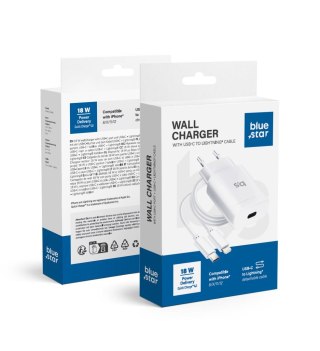 Ładowarka sieciowa do telefonu Blue Star USB C QC4.0 PD 3A 18W + kabel USB C do Lightning TFK-TC-1099C biała