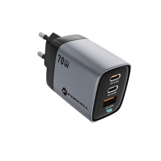 Ładowarka sieciowa do telefonu Forcell F-Energy GaN III 2 x USB C + USB A QC4.0 3,45A PD 70W SAM SFC2.0 z wyświetlaczem LCD VT-3