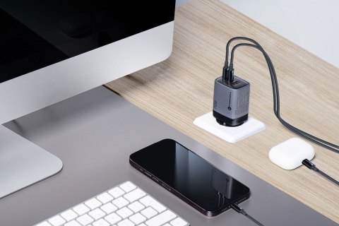 Ładowarka sieciowa do telefonu Forcell F-Energy GaN III 2 x USB C + USB A QC4.0 3,45A PD 70W SAM SFC2.0 z wyświetlaczem LCD VT-3