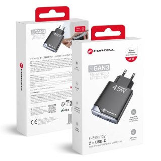 Ładowarka sieciowa do telefonu Forcell F-Energy Ultra Slim GaN III 2 x USB C PD QC4.0 3A 45W B245201(2C) czarna