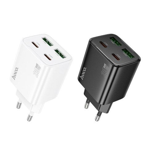 Ładowarka sieciowa do telefonu Hoco 2 x USB C + 2 x USB A QC3.0 PD 3A 20W N55 czarna