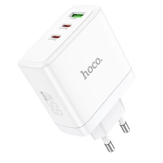 Ładowarka sieciowa do telefonu Hoco 2 x USB C + USB A GaN QC PD 65W N30 biała