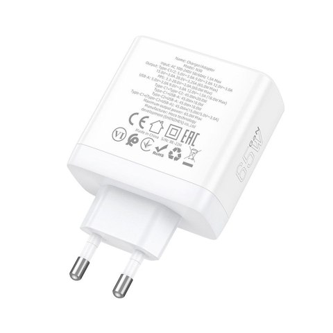 Ładowarka sieciowa do telefonu Hoco 2 x USB C + USB A GaN QC PD 65W N30 biała