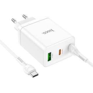 Ładowarka sieciowa do telefonu Hoco 2 x USB C + USB A QC3.0 PD 3A 35W + kabel USB C do USB C N33 biała