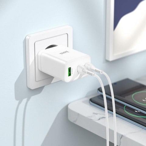 Ładowarka sieciowa do telefonu Hoco 2 x USB C + USB A QC3.0 PD 3A 35W + kabel USB C do USB C N33 biała
