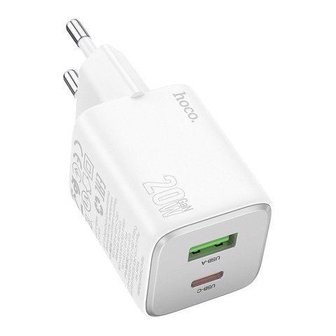 Ładowarka sieciowa do telefonu Hoco USB A + USB C QC3.0 PD 3A 20W N41 biała