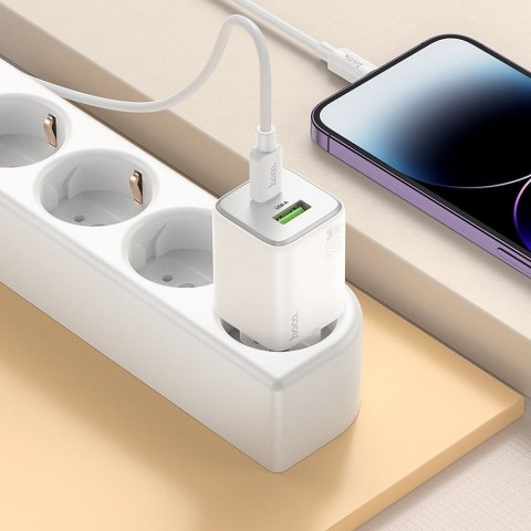 Ładowarka sieciowa do telefonu Hoco USB A + USB C QC3.0 PD 3A 20W N41 biała
