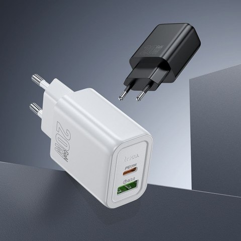 Ładowarka sieciowa do telefonu Hoco USB A + USB C QC3.0 PD 3A 20W N61 biała