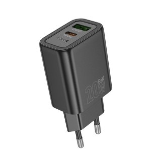 Ładowarka sieciowa do telefonu Hoco USB A + USB C QC3.0 PD 3A 20W N61 czarna