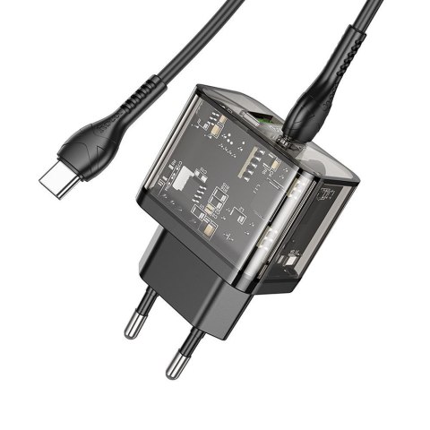 Ładowarka sieciowa do telefonu Hoco USB A + USB C QC3.0 PD 3A 20W + kabel USB C do USB C N34 transparentna