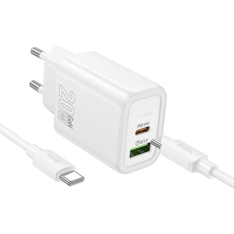 Ładowarka sieciowa do telefonu Hoco USB A + USB C QC3.0 PD 3A 20W + kabel USB C do USB C N61 biała