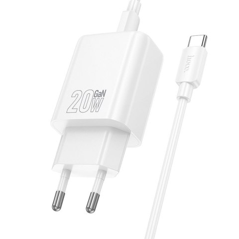 Ładowarka sieciowa do telefonu Hoco USB A + USB C QC3.0 PD 3A 20W + kabel USB C do USB C N61 biała