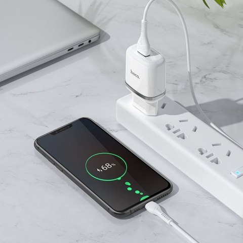 Ładowarka sieciowa do telefonu Hoco USB A QC3.0 3A 18W + kabel USB A do Micro USB N3 biała