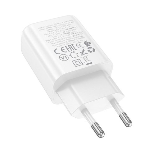 Ładowarka sieciowa do telefonu Hoco USB A + USB C QC3.0 PD 3A 30W N63 biała