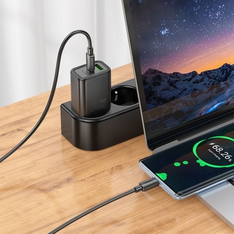 Ładowarka sieciowa do telefonu Hoco USB A + USB C QC3.0 PD 3A 30W N63 czarna
