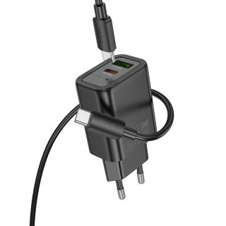 Ładowarka sieciowa do telefonu Hoco USB A + USB C QC3.0 PD 3A 30W + kabel USB C do USB C N63 czarna