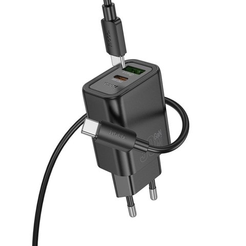 Ładowarka sieciowa do telefonu Hoco USB A + USB C QC3.0 PD 3A 30W + kabel USB C do USB C N63 czarna
