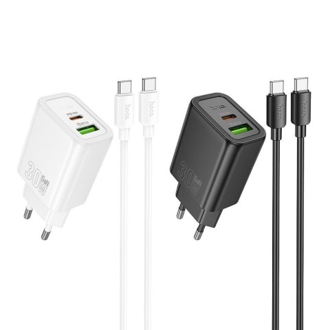Ładowarka sieciowa do telefonu Hoco USB A + USB C QC3.0 PD 3A 30W + kabel USB C do USB C N63 czarna