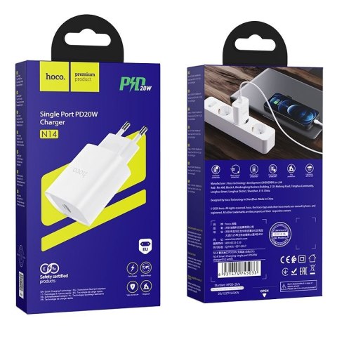 Ładowarka sieciowa do telefonu Hoco USB C PD 20W N14 biała