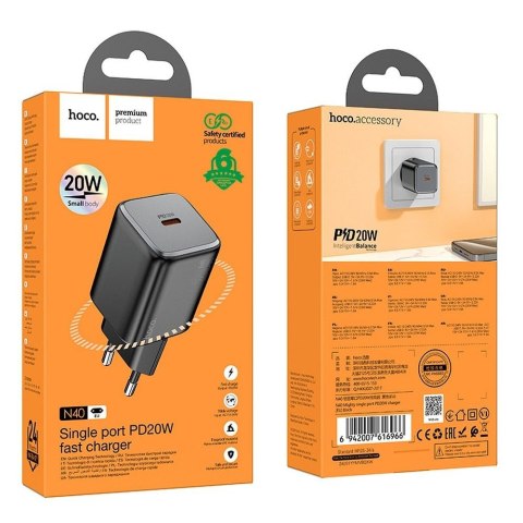 Ładowarka sieciowa do telefonu Hoco USB C QC PD 20W N40 czarna