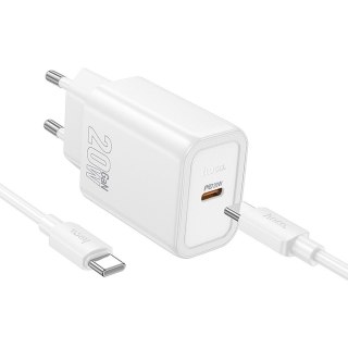 Ładowarka sieciowa do telefonu Hoco USB C QC PD 20W + kabel USB C do USB C N60 biała