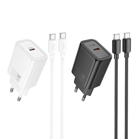Ładowarka sieciowa do telefonu Hoco USB C QC PD 20W + kabel USB C do USB C N60 czarna