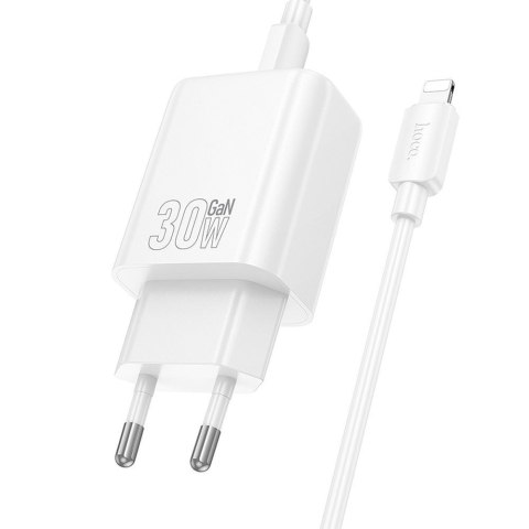 Ładowarka sieciowa do telefonu Hoco USB C QC PD 30W + kabel USB C do Lightning N62 biała