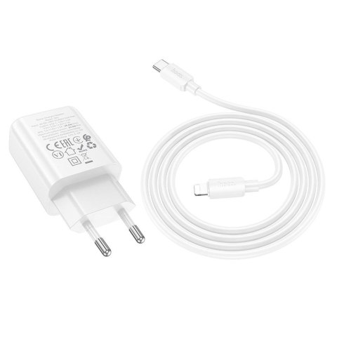 Ładowarka sieciowa do telefonu Hoco USB C QC PD 30W + kabel USB C do Lightning N62 biała