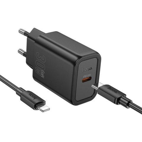 Ładowarka sieciowa do telefonu Hoco USB C QC PD 30W + kabel USB C do Lightning N62 czarna