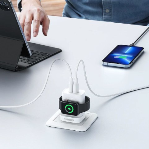 Ładowarka sieciowa do telefonu VEGER USB A + Typ C + ładowarka indukcyjna kompatybilna z Apple Watch PD QC3.0 3A 25W W002E biała