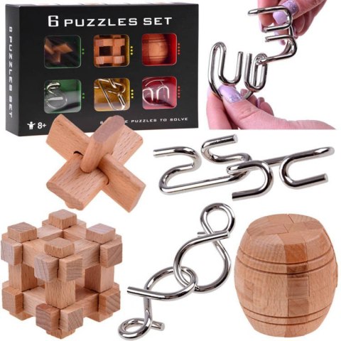 Łamigłówki logiczne metalowe drewniane Układanka puzzle ZA4441