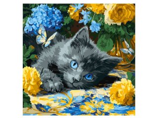 Malowanie po numerach 40 x 40 cm KHO6795 Błękitnookie kocię AP0098