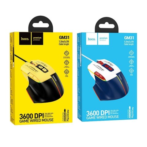 Myszka przewodowa gamingowa Hoco USB A 3600 dpi GM31 czarno żółta