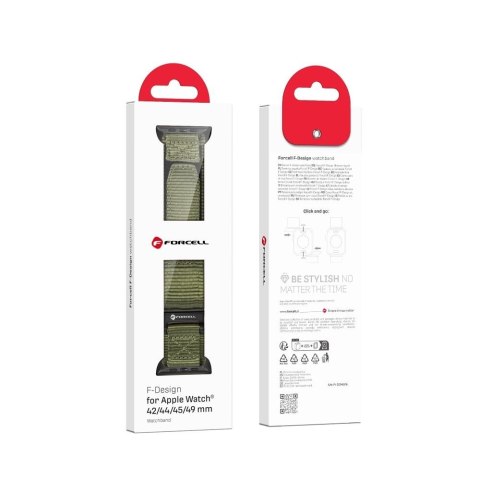 Pasek do Apple Watch Forcell F-Design FA05 rzep nylon 42 / 44 / 45 / 49 mm zielony