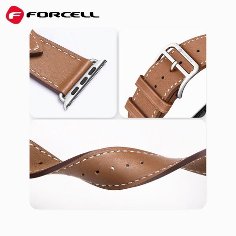Pasek do Apple Watch Forcell F-Design FA20 dziurki skóra ekologiczna 42 / 44 / 45 / 49 mm brązowy