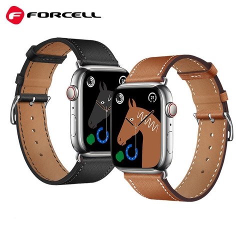Pasek do Apple Watch Forcell F-Design FA20 dziurki skóra ekologiczna 42 / 44 / 45 / 49 mm brązowy