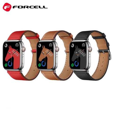 Pasek do Apple Watch Forcell F-Design FA20 dziurki skóra ekologiczna 42 / 44 / 45 / 49 mm czerwony